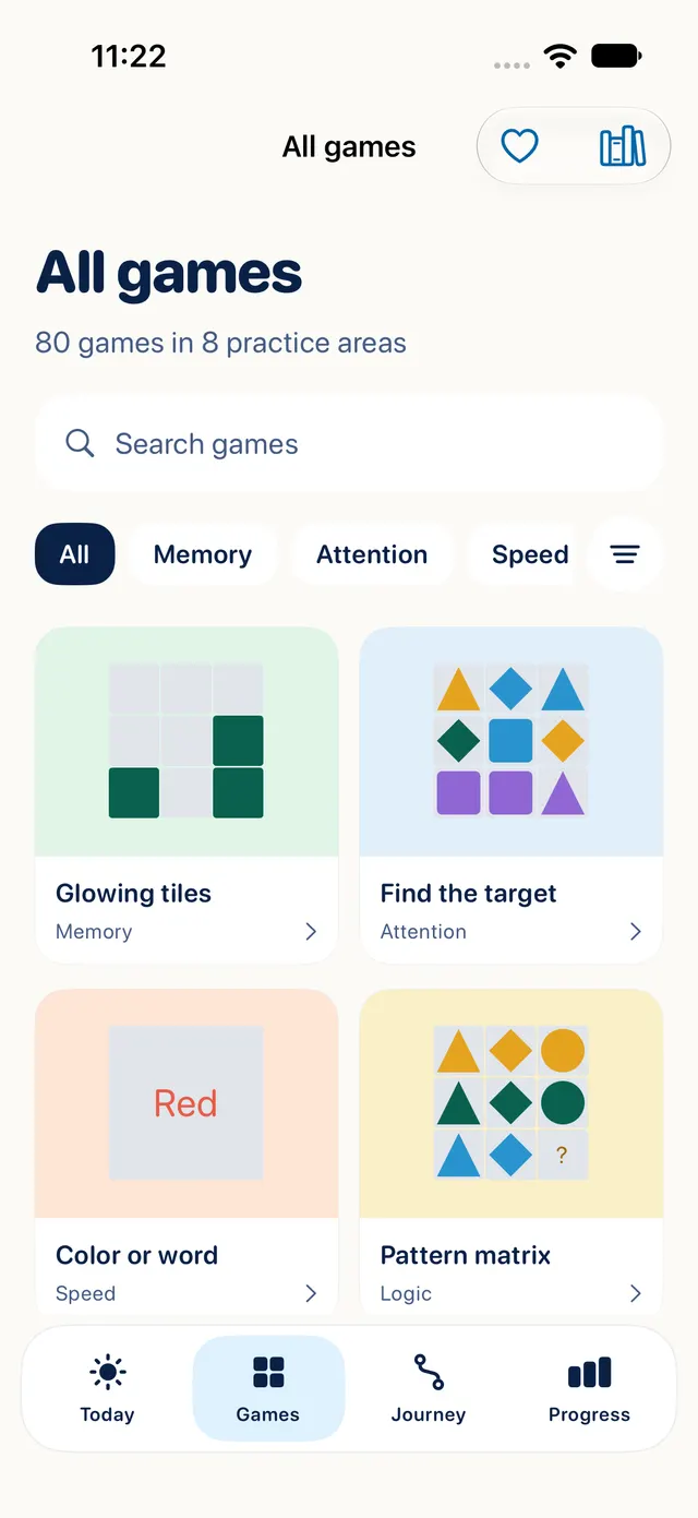 The English All games screen with puzzle categories and real game thumbnails.