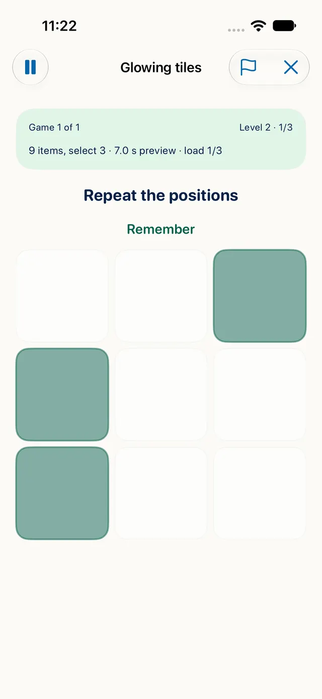 Glowing tiles, a real memory game in the English iPhone app.