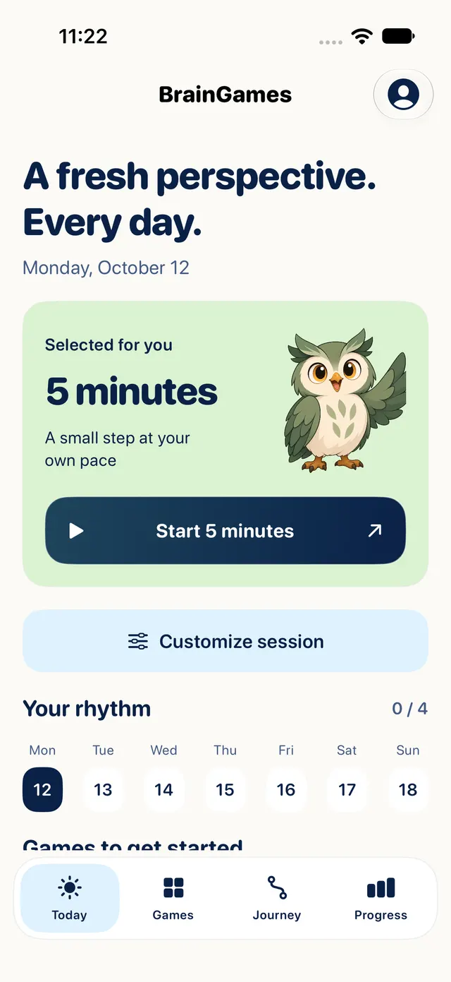 The English Today screen with a short practice session and personal recommendations.